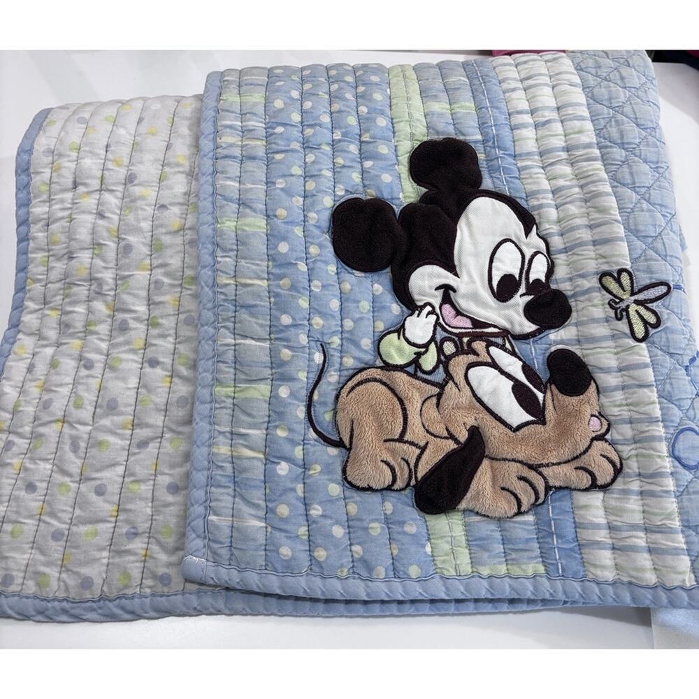 Disney Baby "Cute As A Bug" Blanket Mickey Mouse Pluto Embroidered Quilt 30x40